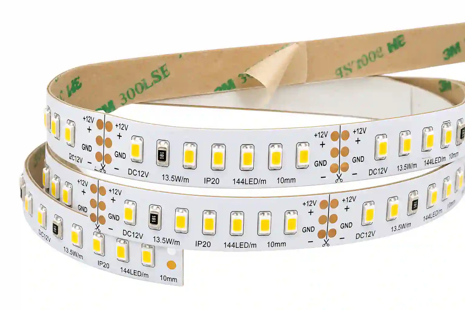 Detail LED pásku 12V IP20 se samolepicí páskou 3M